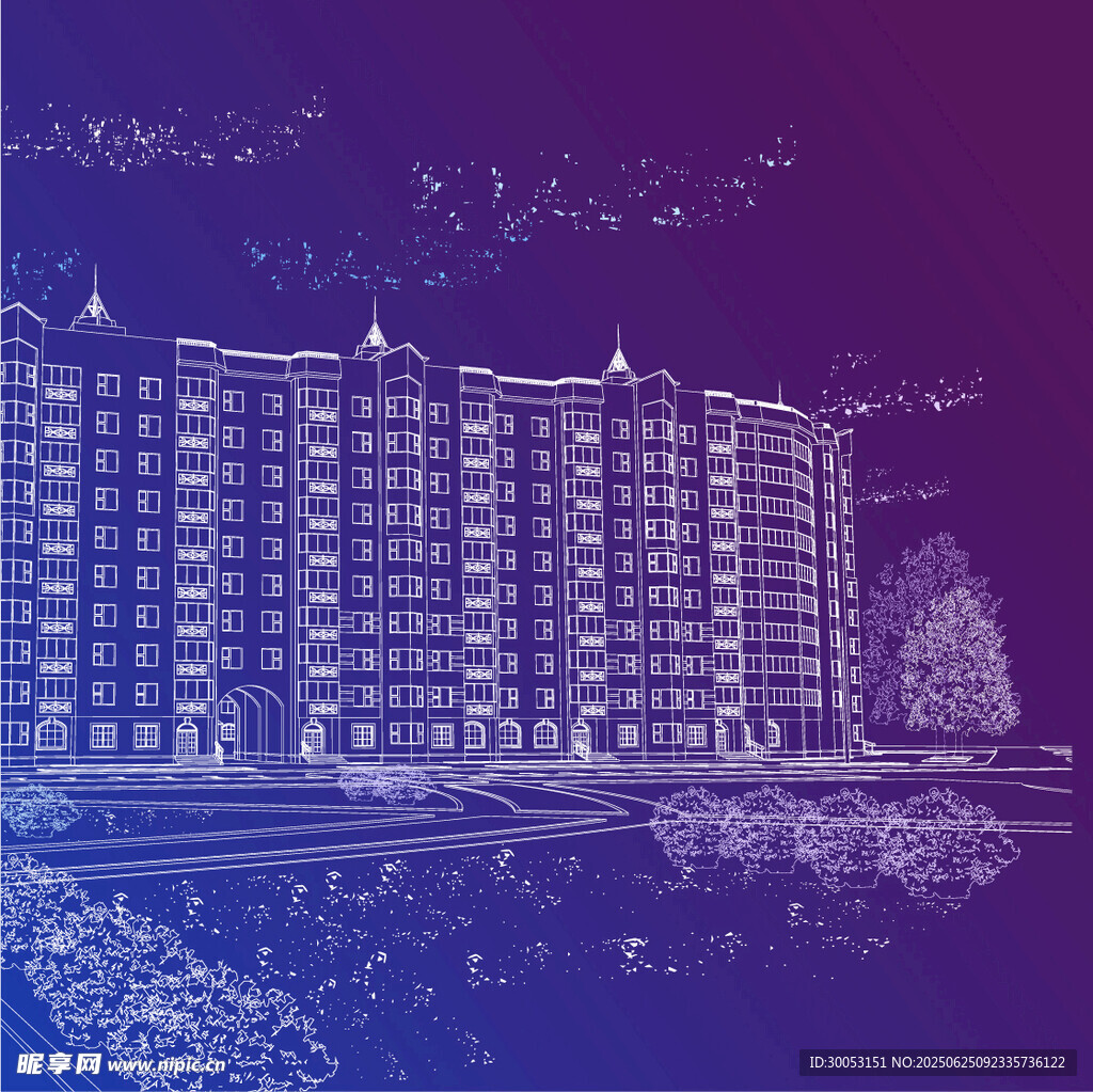 紫色调城市建筑景观图