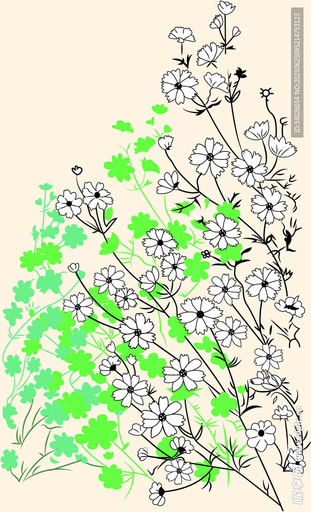 手绘清新绿植花卉图案