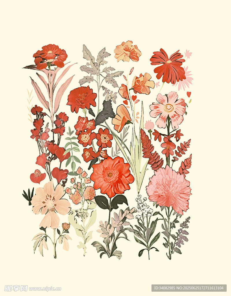 手绘多彩花卉插画