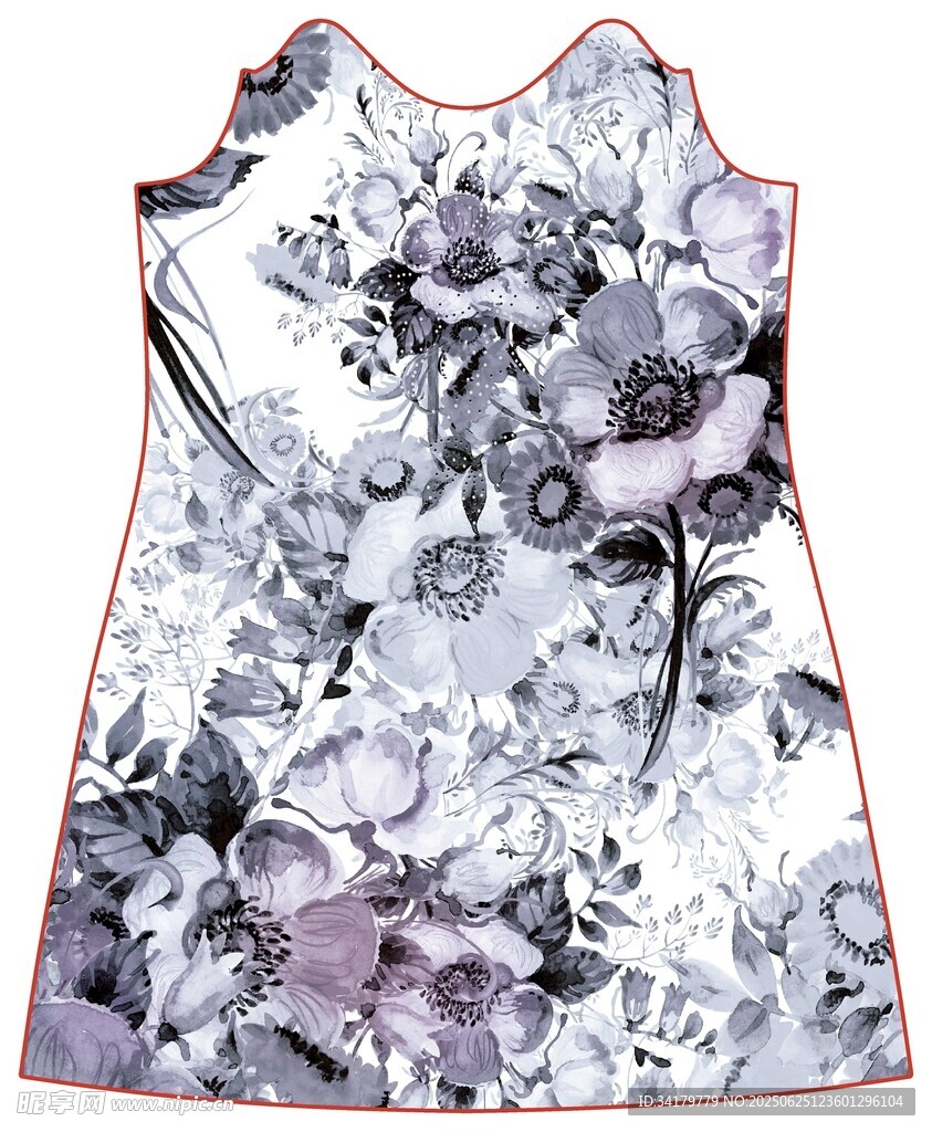 花卉图案无袖连衣裙
