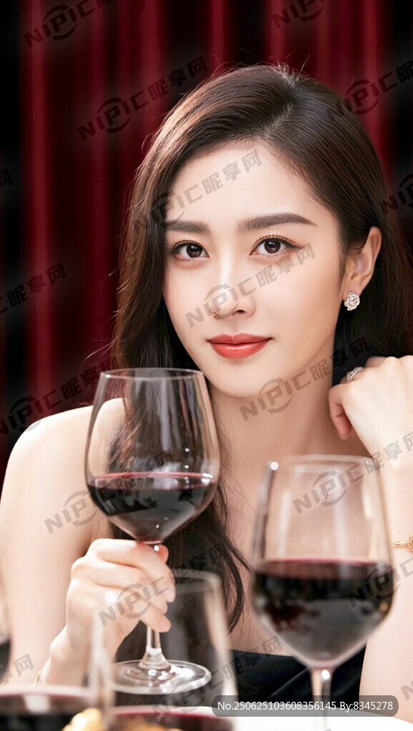 欧州女朗 深红色背景 画面偏右