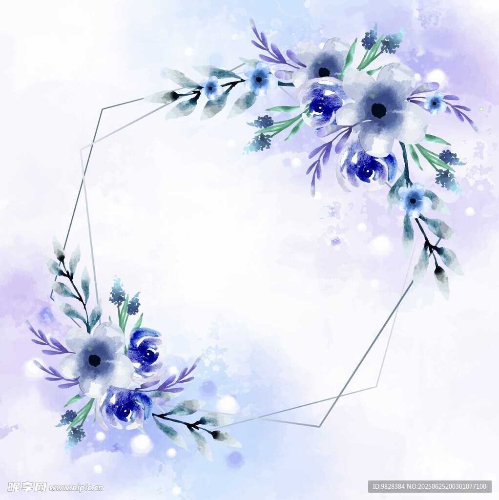 梦幻蓝紫色花卉边框图案