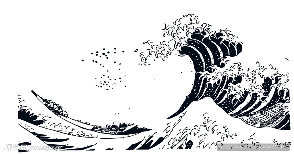 冲浪黑白艺术图