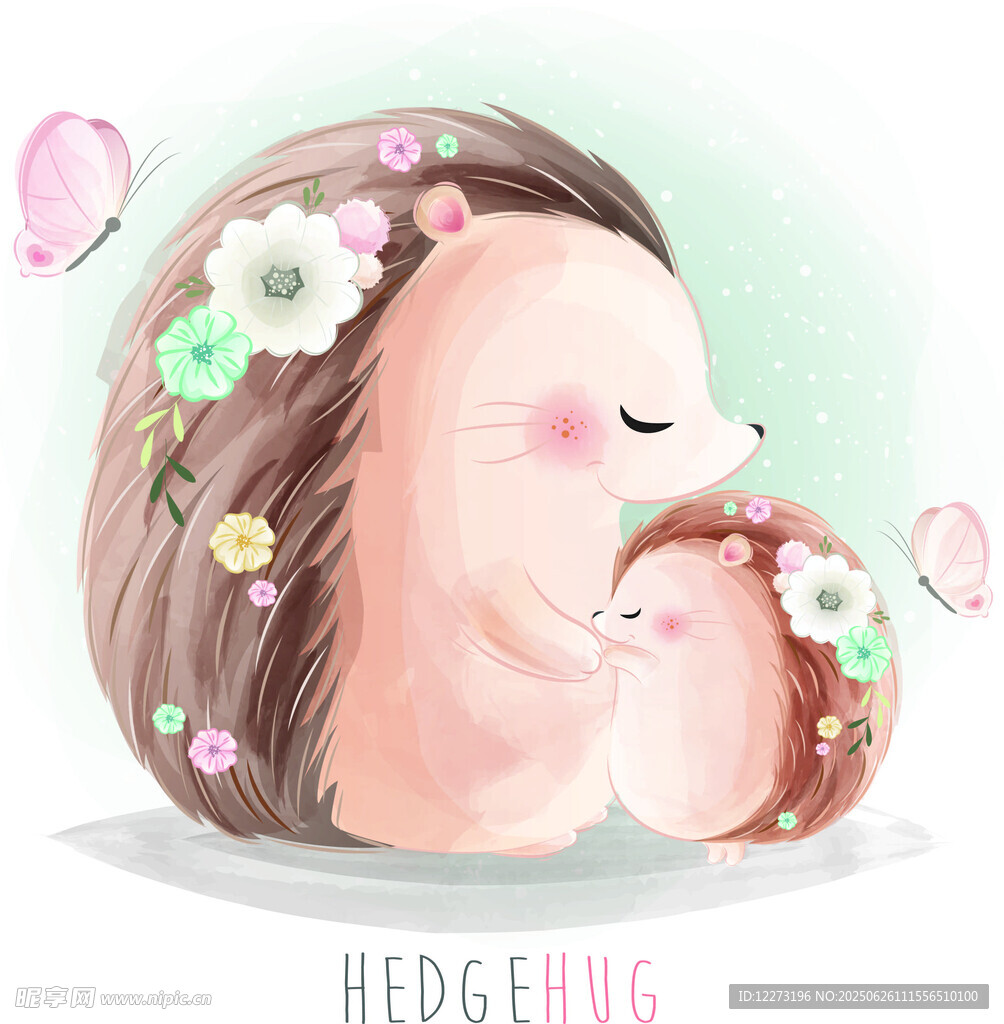 刺猬母子温馨依偎画面