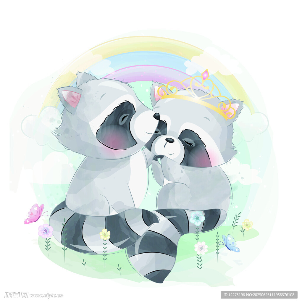 可爱浣熊母子温馨画面
