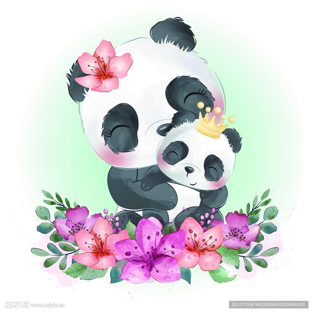 熊猫母子与繁花相伴