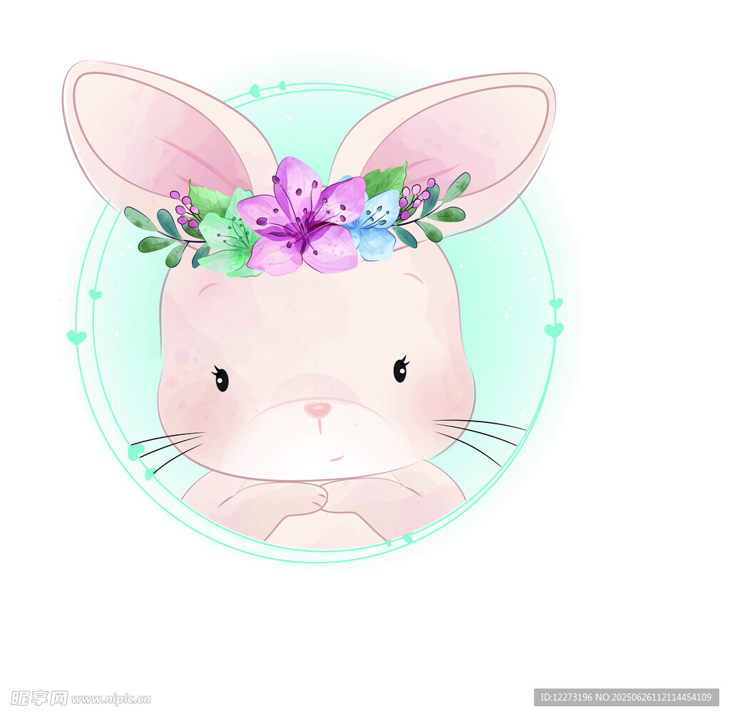可爱花环小兔插画
