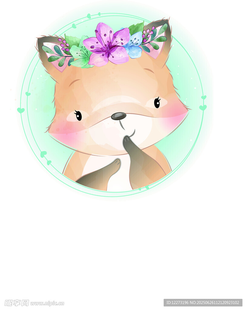 可爱戴花小狐狸插画