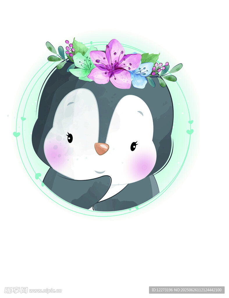 戴花小企鹅头像