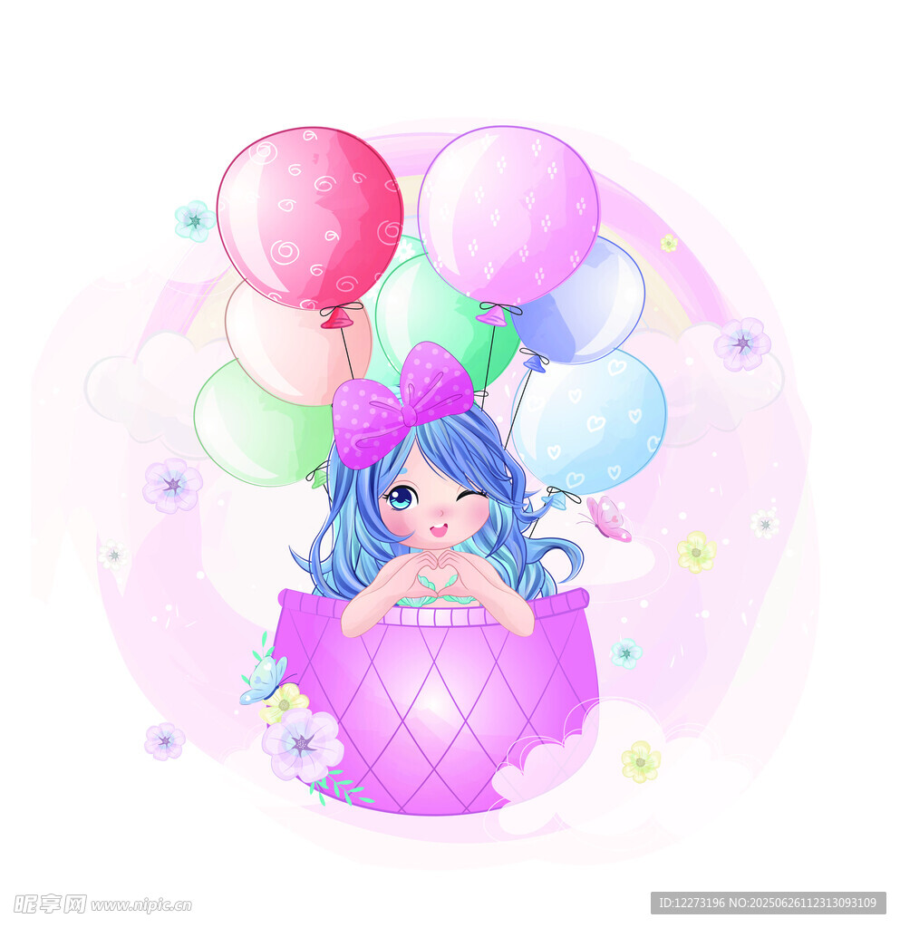 梦幻美人鱼与彩色气球