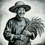 老农笑捧丰收稻穗