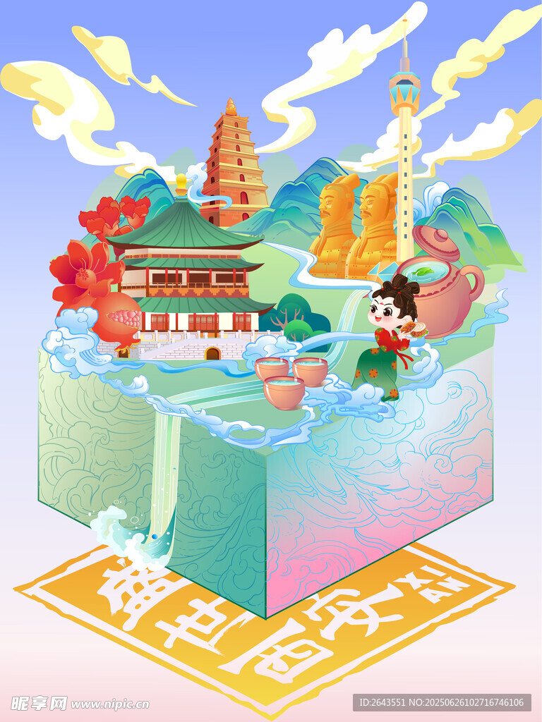 西安印之国庆节印章插画