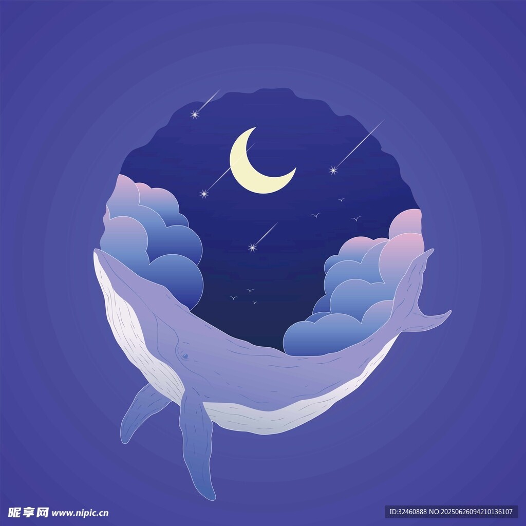 月夜下的梦幻鲸鱼