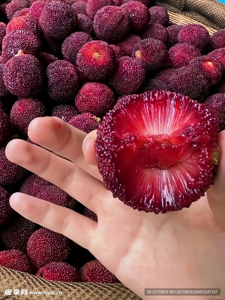 手捧多汁饱满新鲜杨梅