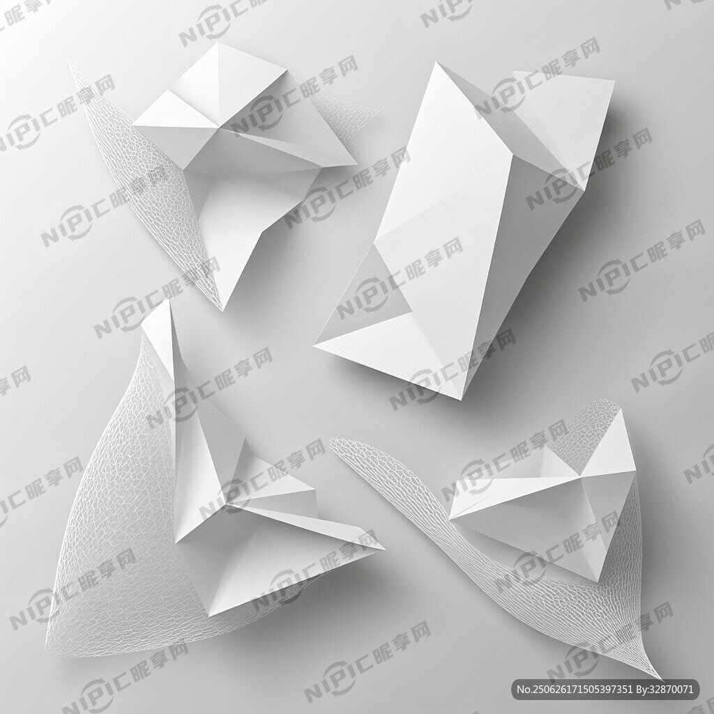 白色抽象几何图案。纸折纸风格。