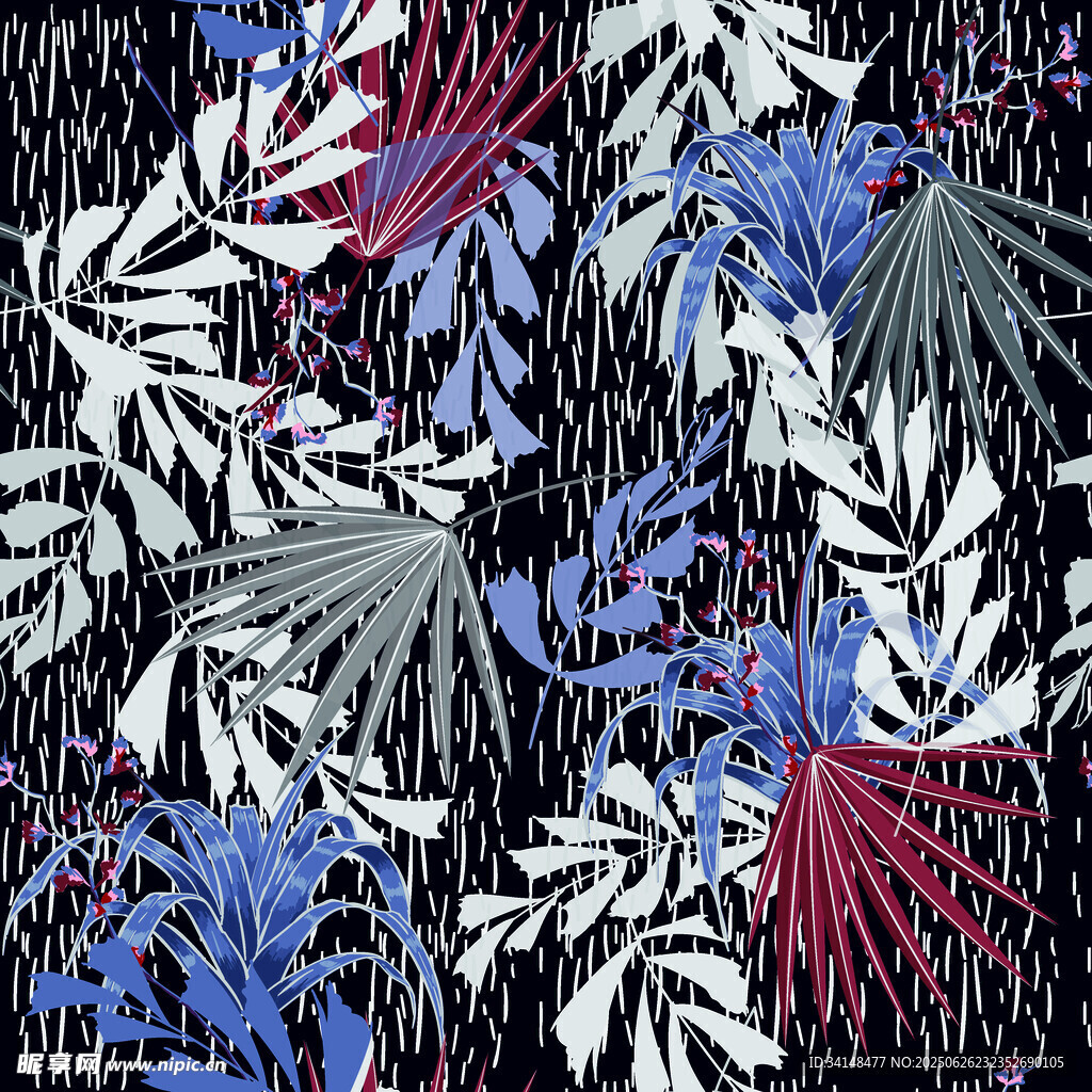 蓝红花卉图案纹理设计