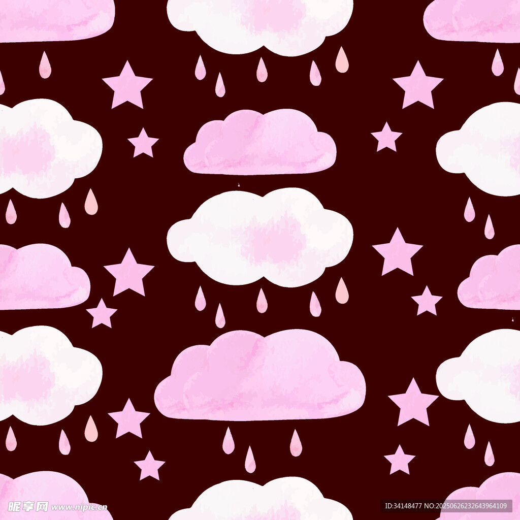 粉色云朵星星雨滴图案