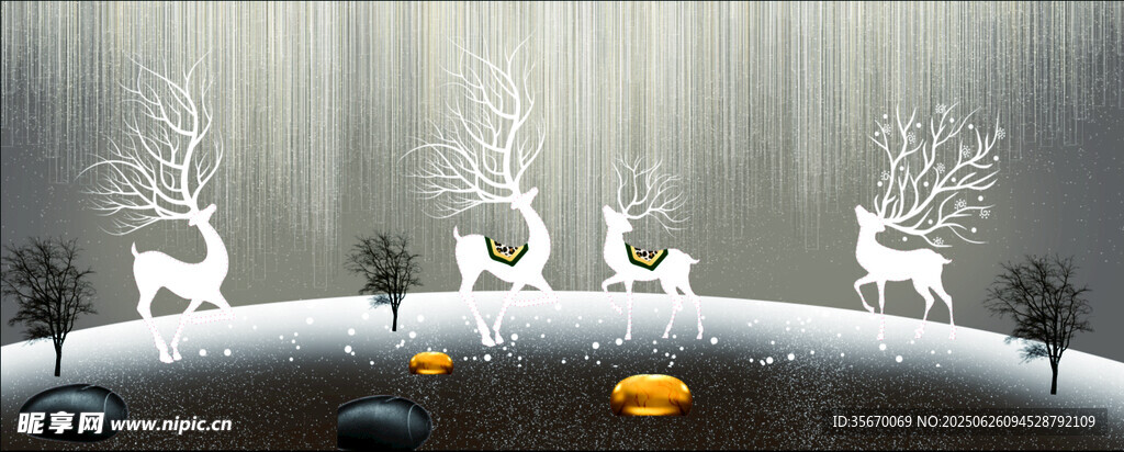 冬日雪景中的驯鹿与月亮画册