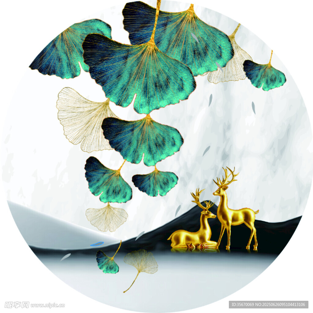 银杏叶下的金鹿梦幻图景画册