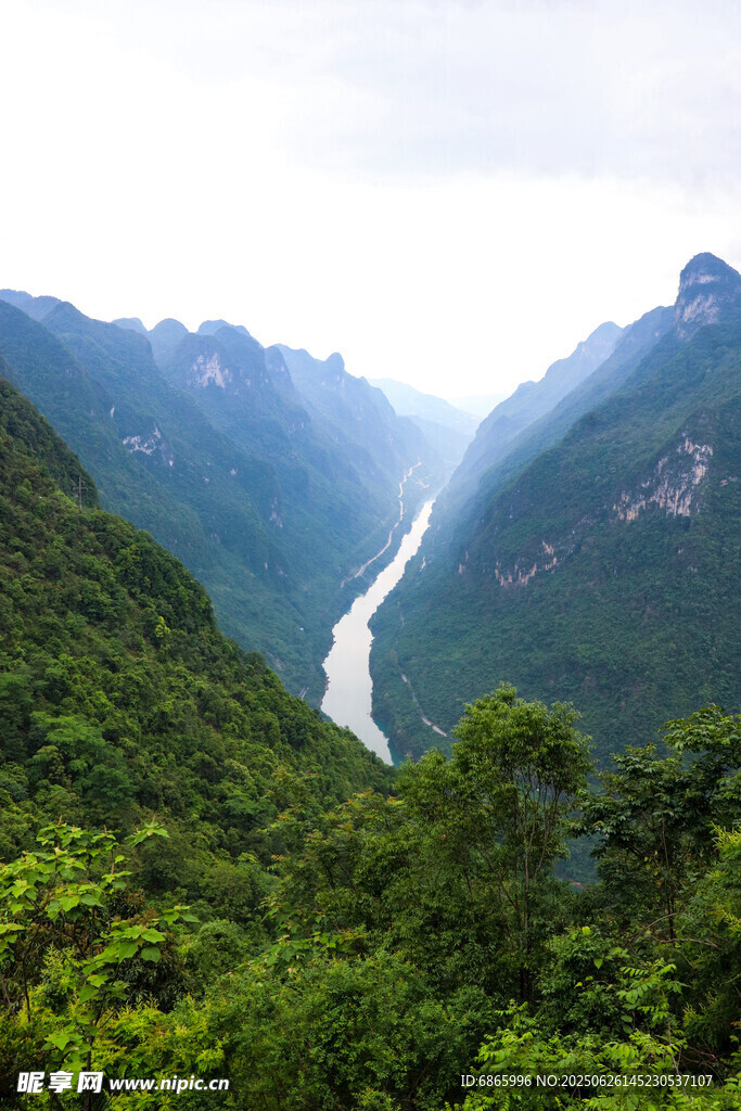 山间河谷绿意盎然美景