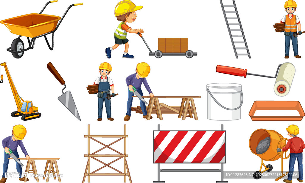 建筑施工场景与工具