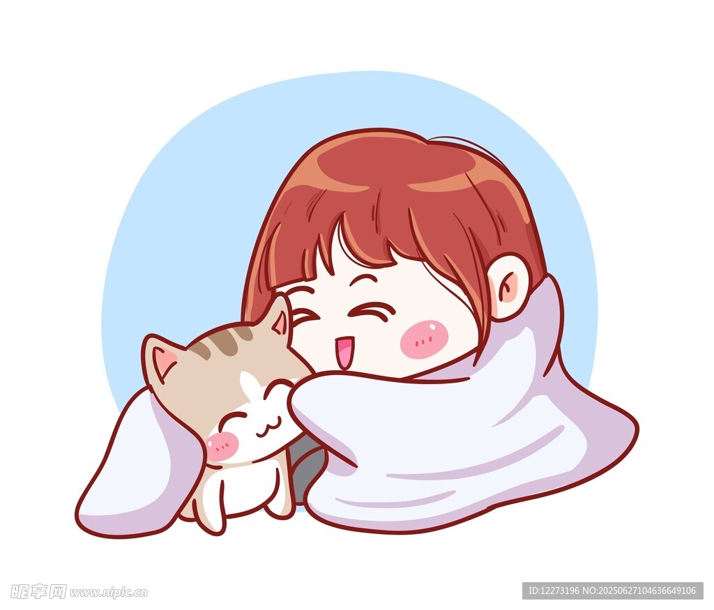 女孩与猫咪温馨依偎