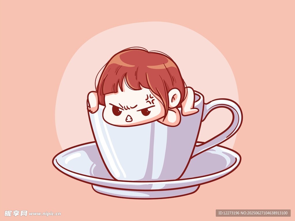 茶杯里的可爱红发女孩
