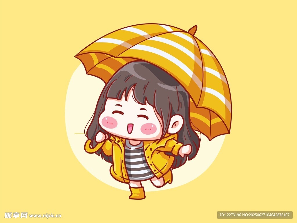 撑伞的可爱卡通小女孩