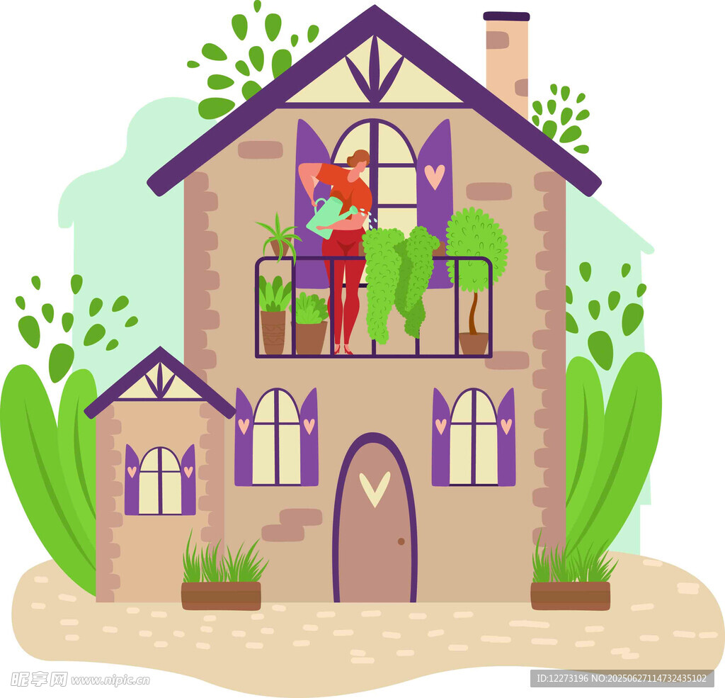童话风小屋 绿植环绕