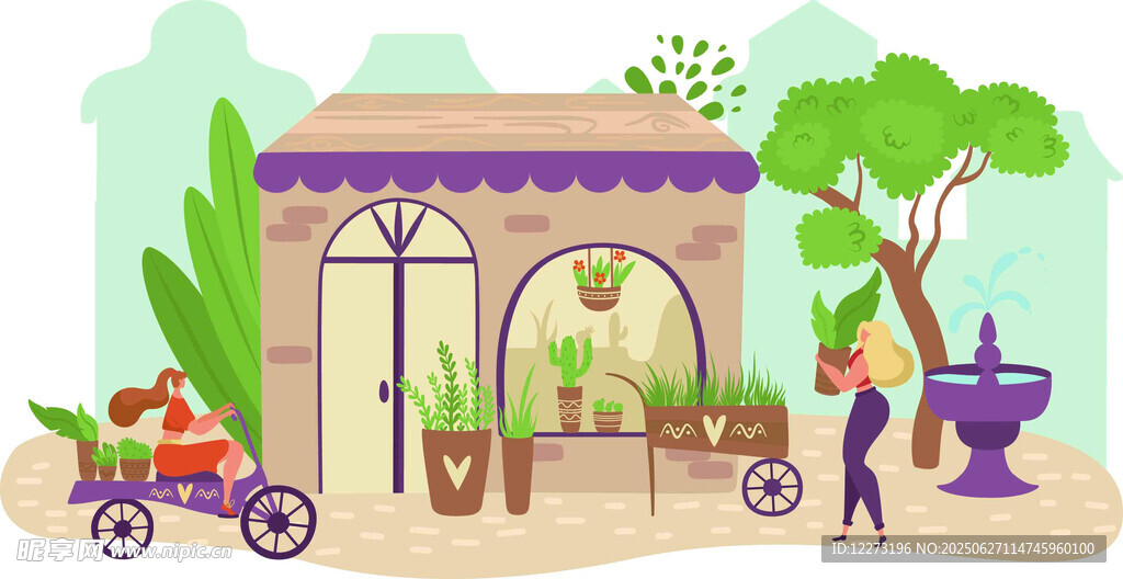 街边绿植小店的惬意场景
