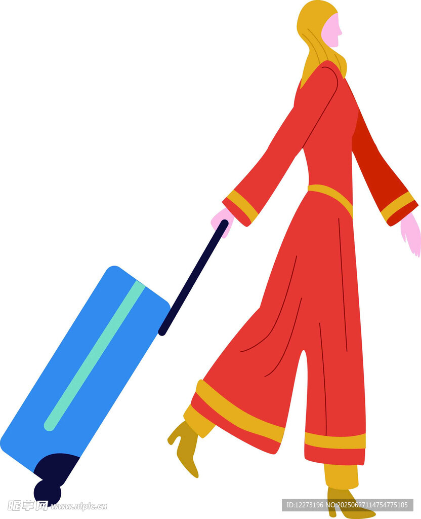 红衣女子拉行李箱出行