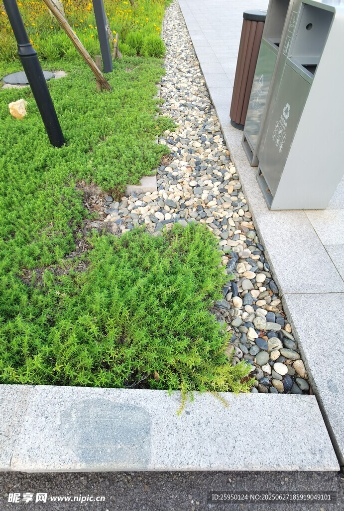 庭院边的绿植与碎石景观