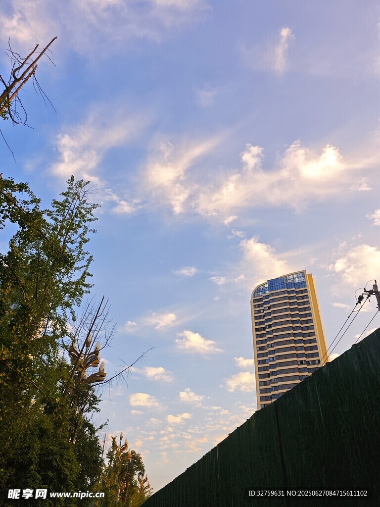 城市天际线与绿树蓝天