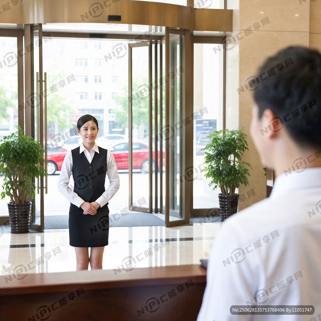 酒店接待客户正面注视场景模拟