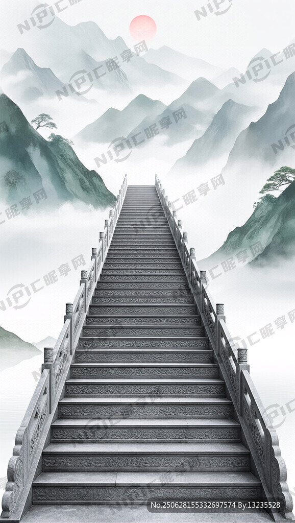 三段每段十级的台阶 向上延伸