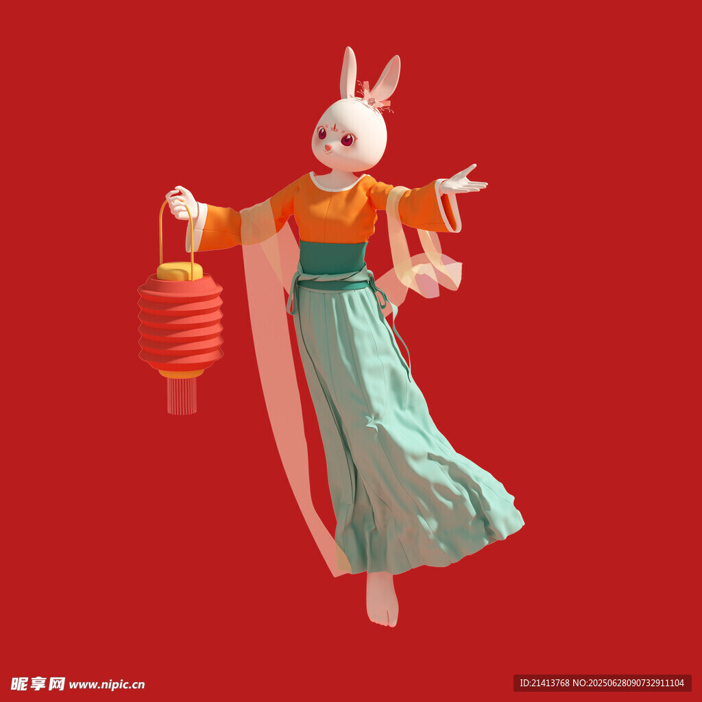 玉兔仙子持灯贺岁