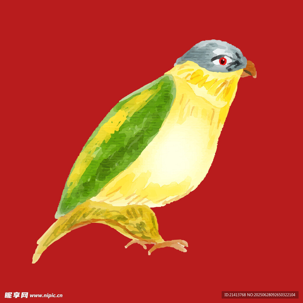 彩色小鸟水彩画