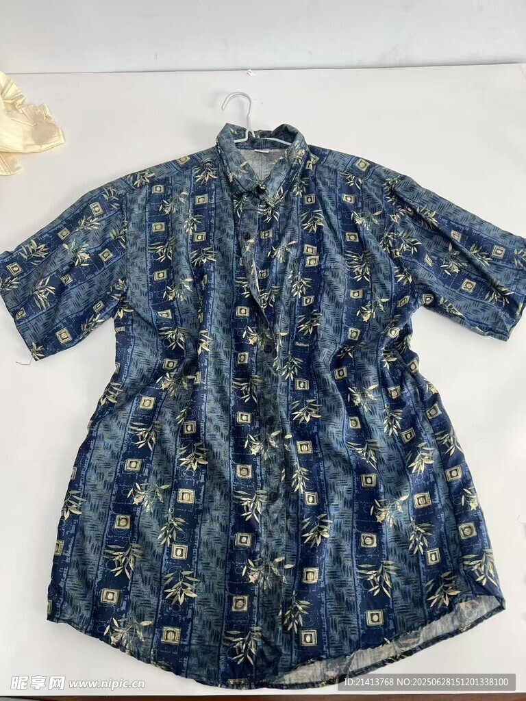 蓝色印花短袖衬衫