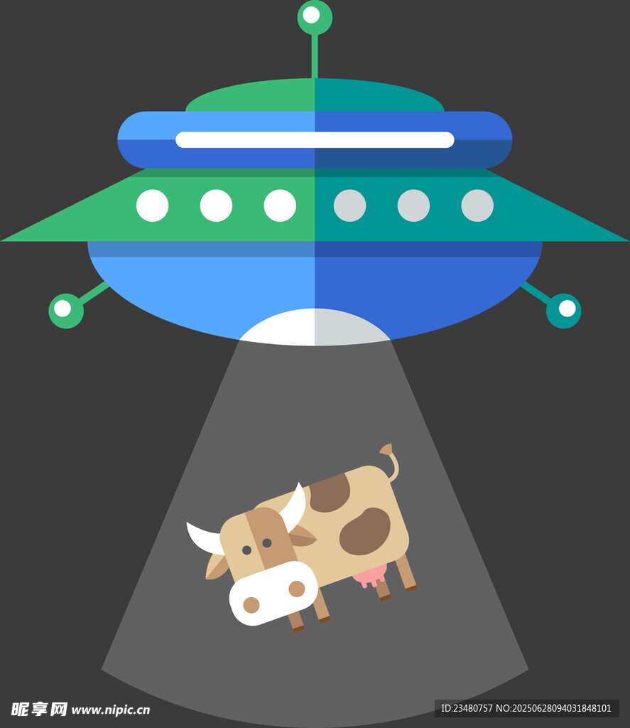 UFO吸走奶牛奇幻场景