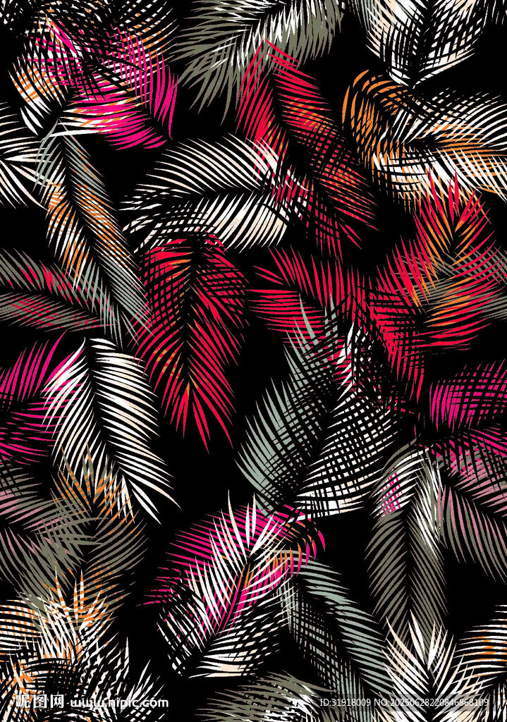 多彩热带植物叶片图案