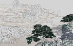 水墨风山水树木景观图