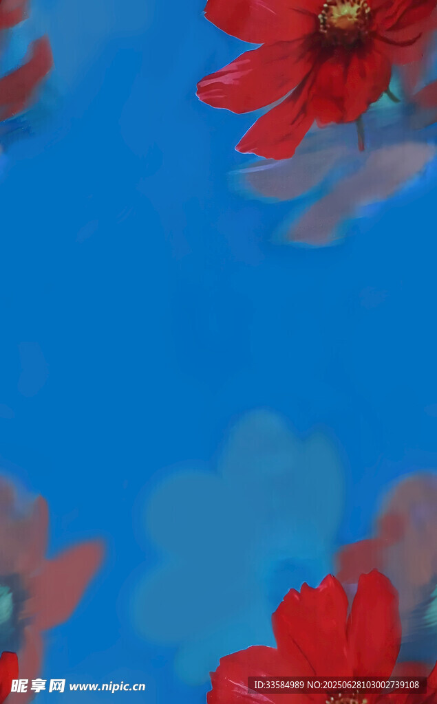 蓝天映衬下的艳丽红花朵