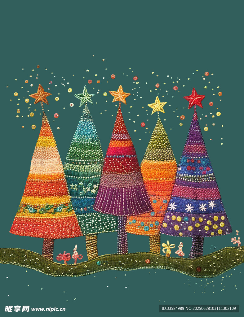 多彩圣诞树插画