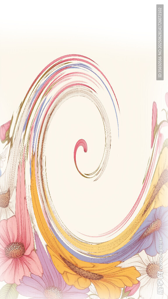 梦幻彩色螺旋花卉图案