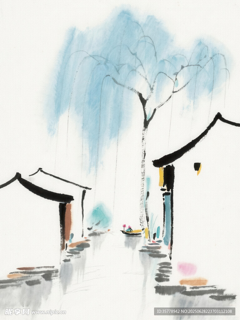 水墨江南小巷风景图