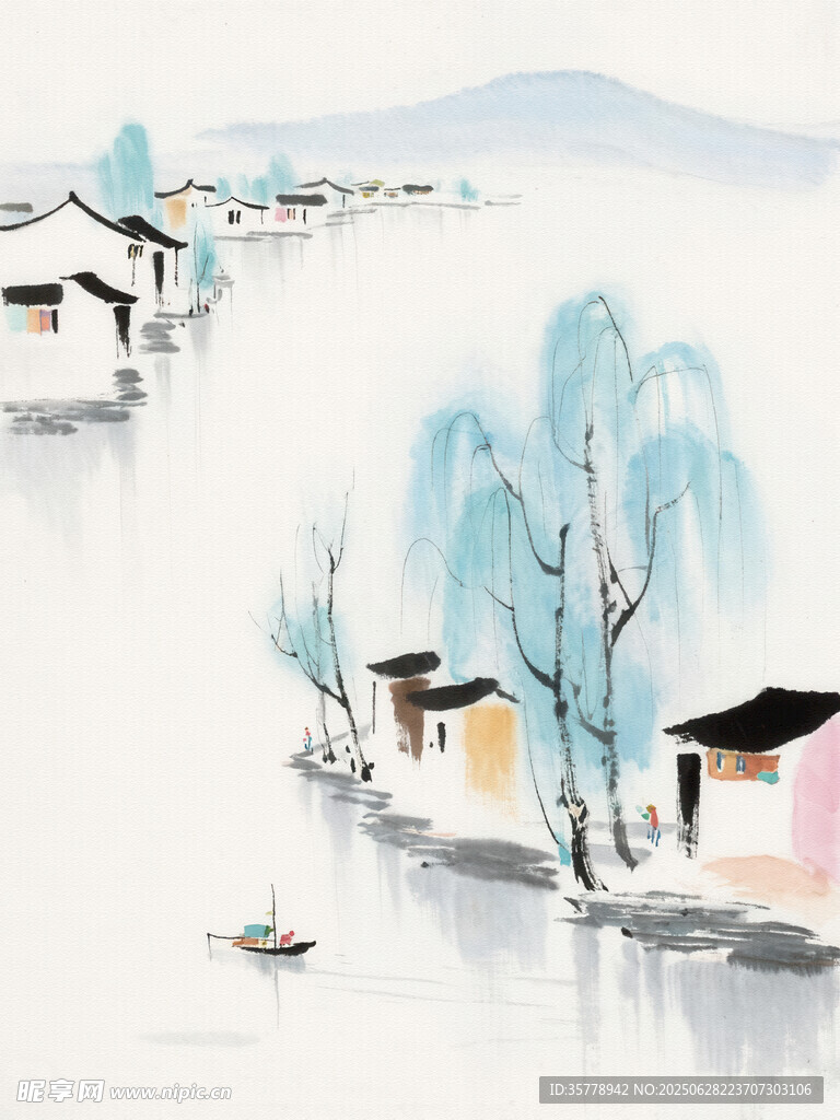 水墨江南水乡风景图