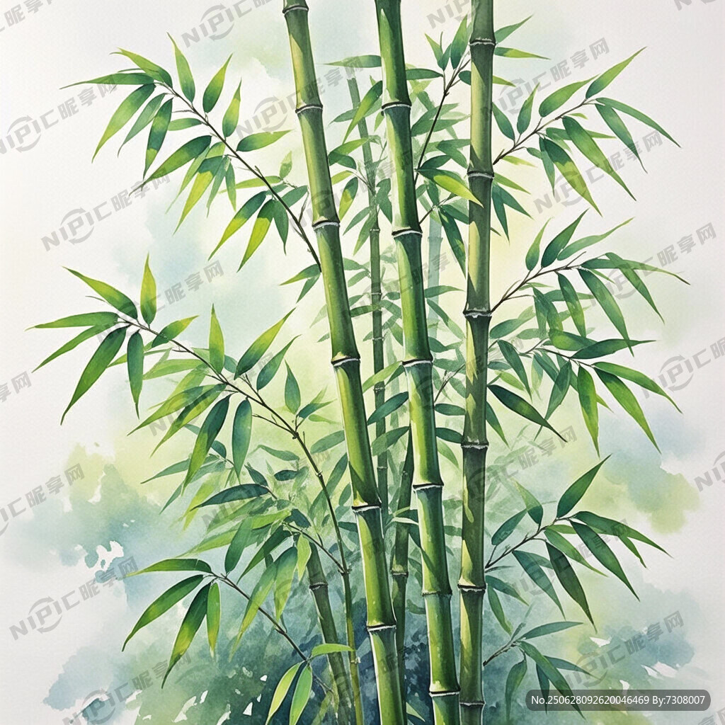 生成一副水彩画 向上生长的竹子