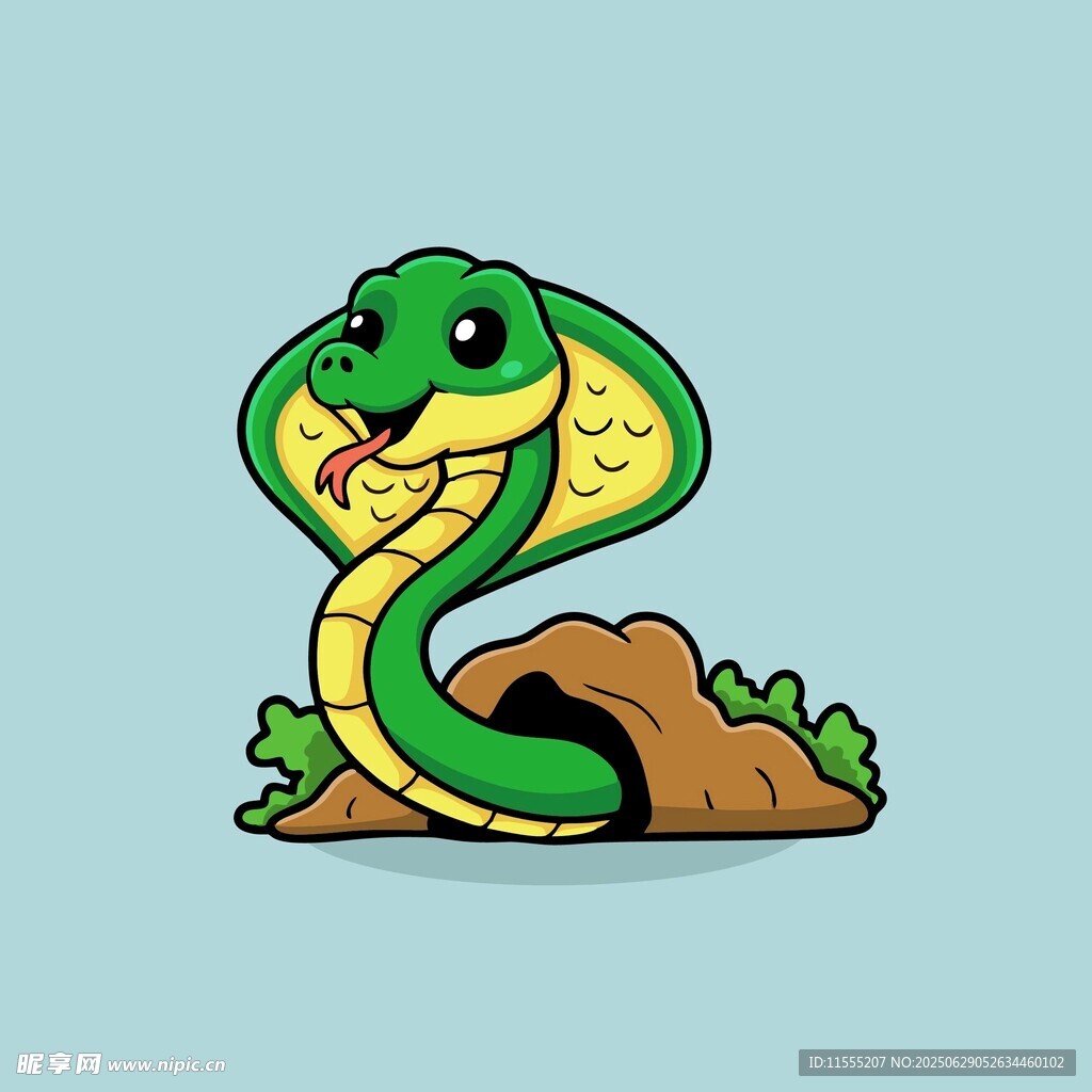 可爱绿蛇从洞穴探出