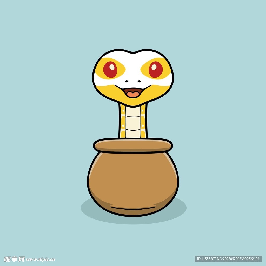 卡通蛇在陶罐中