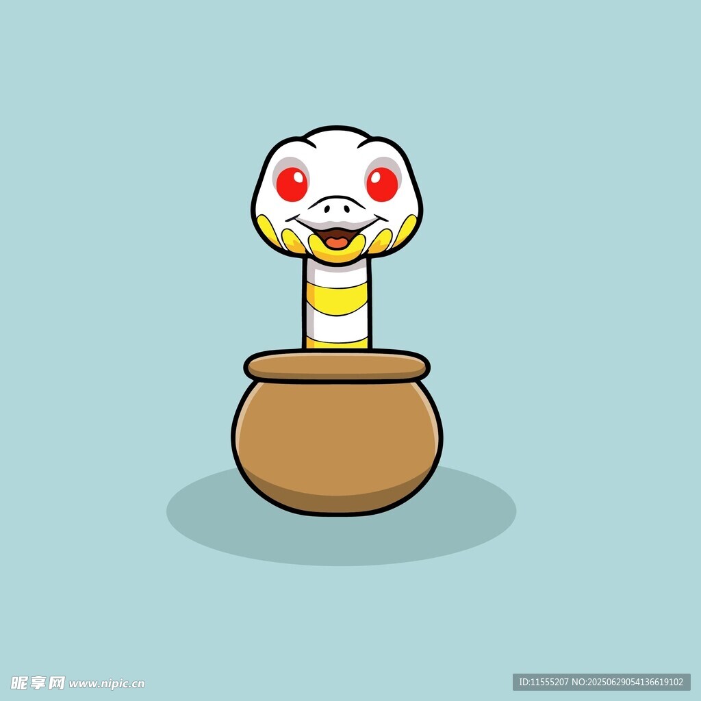 可爱蛇形玩偶置于陶罐中